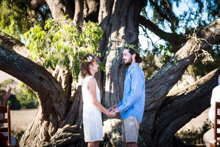 A couple marrying under a peppermint tree at a Margaret River partner venue