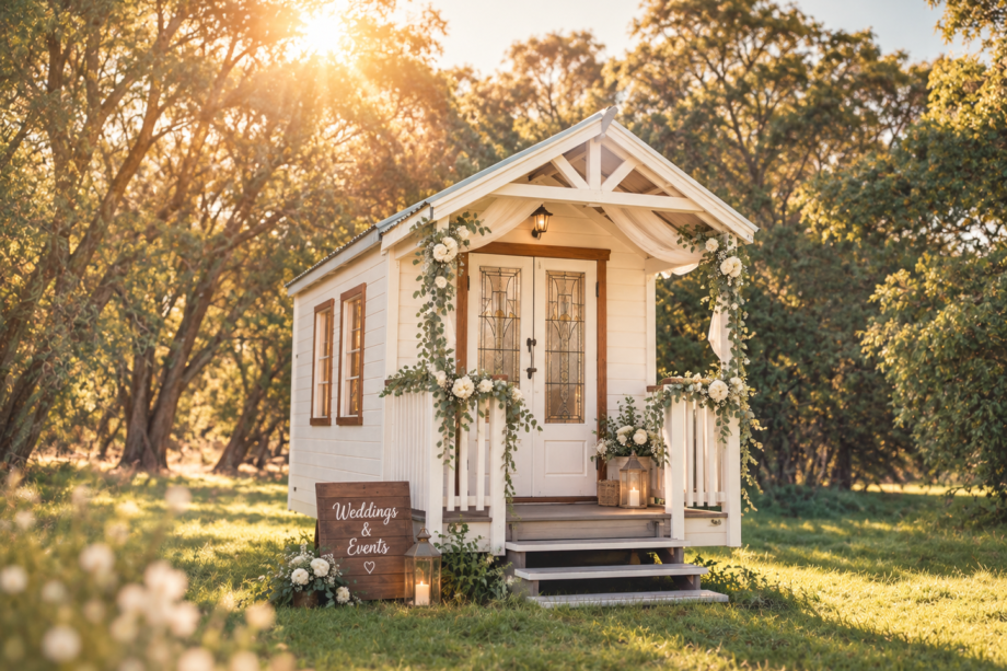tiny wedding chapel in a forest scene